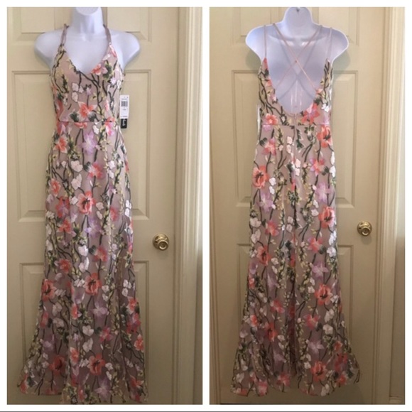 Sequin Hearts Mermaid Gown with Embroidered Floral Mesh Overlay. Sz 7 - Picture 3 of 10